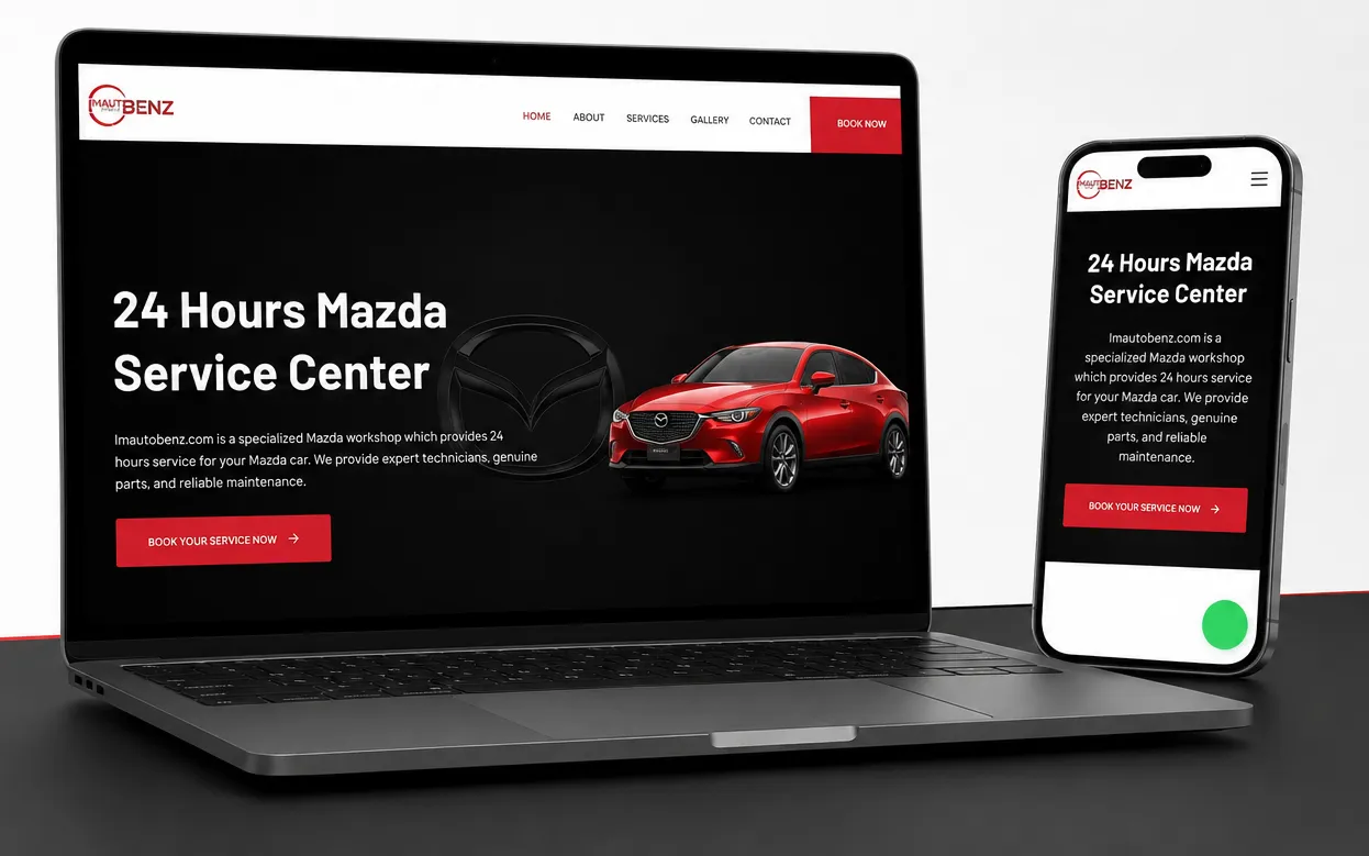 Mockup website Imautobenz pada laptop dan ponsel