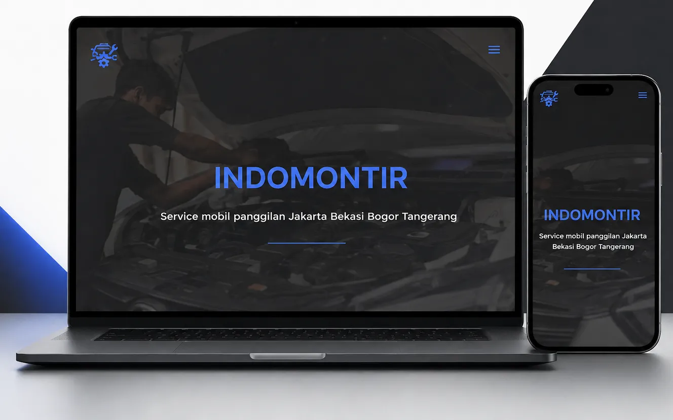 Mockup website Indomontir pada laptop dan ponsel